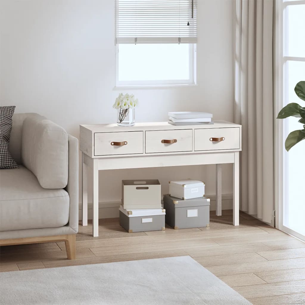 vidaXL Konzolový stolík biely 114x40x75 cm masívne borovicové drevo