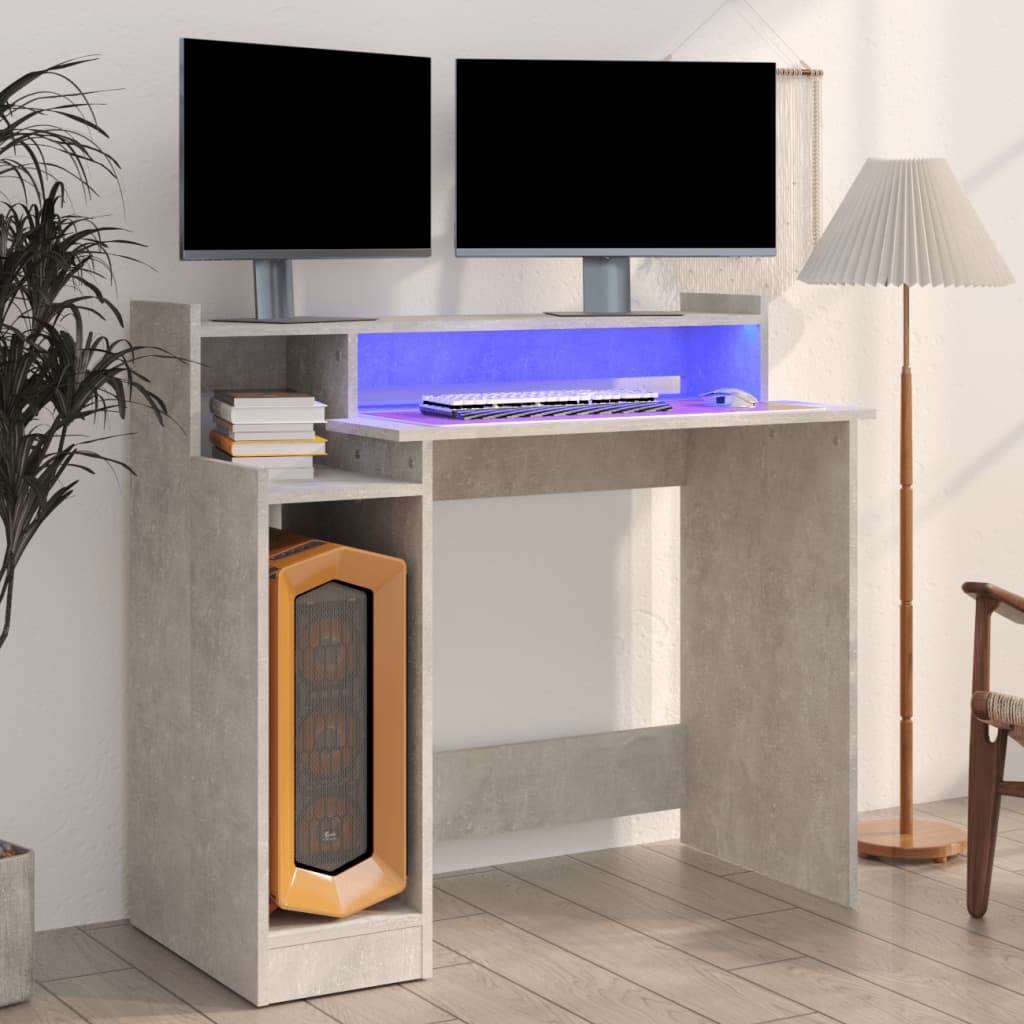 vidaXL Stôl s LED svetlami, betónovo sivý 97x45x90cm, kompozitné drevo