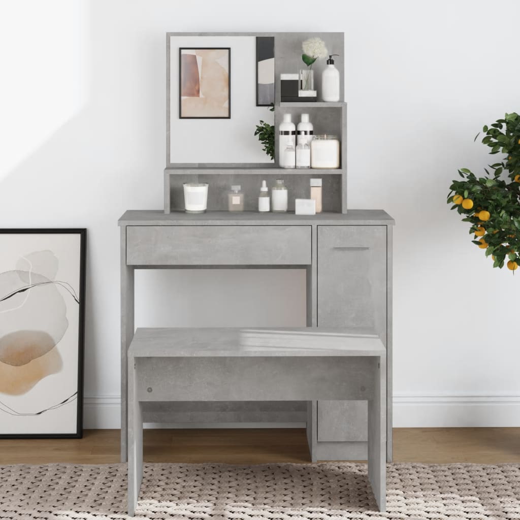 vidaXL Toaletný stolík so zrkadlom betónovo sivý 86,5x35x136 cm