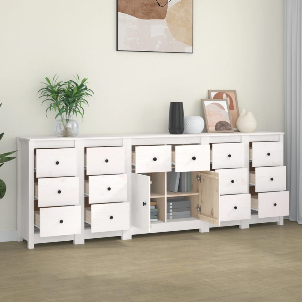 vidaXL Komoda biela 230x35x80 cm borovicový masív