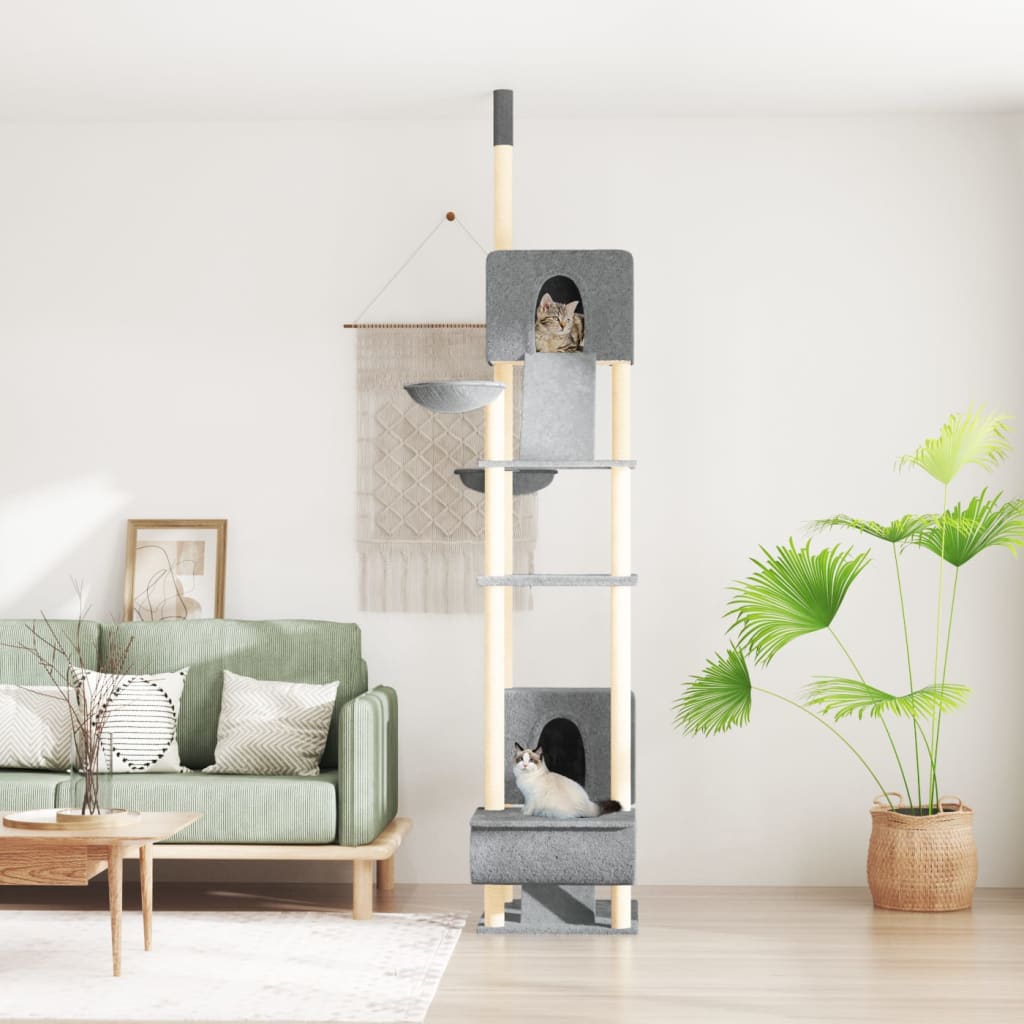 vidaXL Strom pre mačky od podlahy po strop bledosivý 277-303 cm
