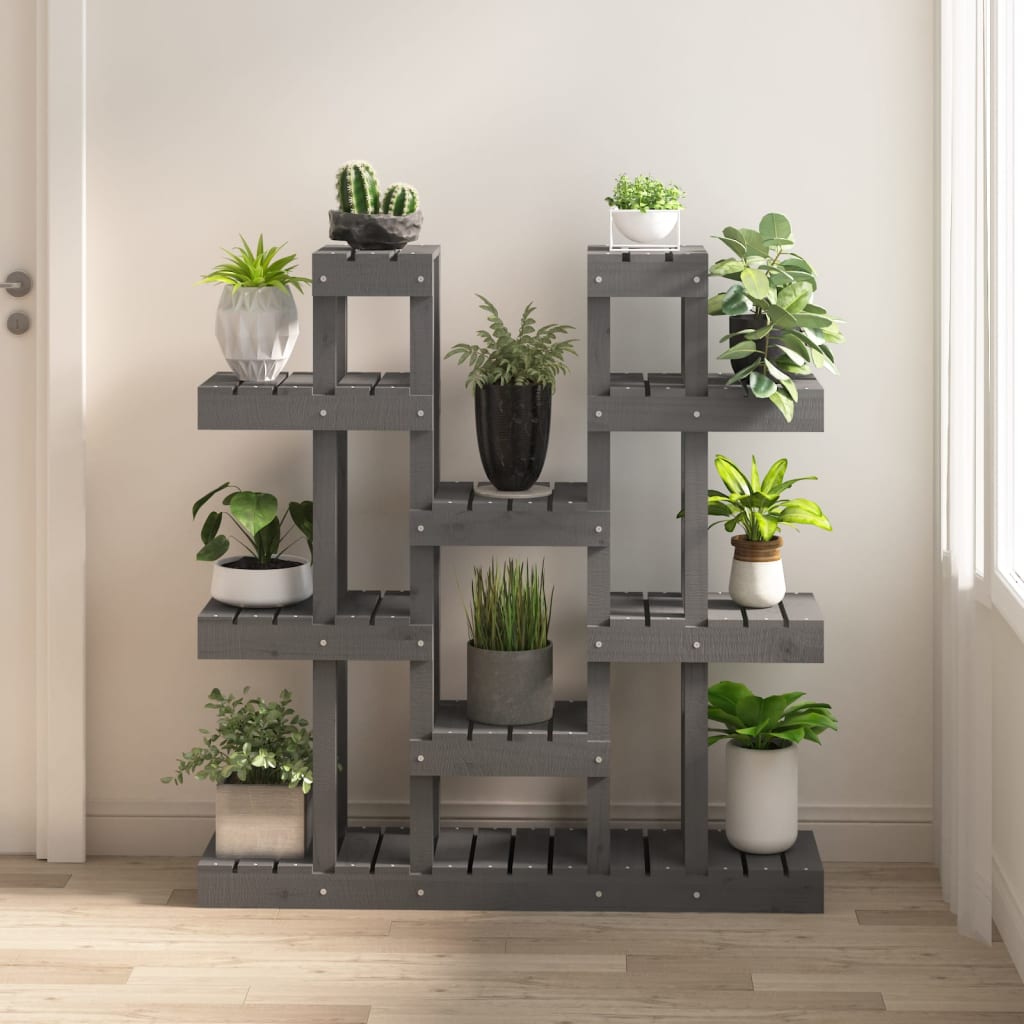 vidaXL Stojan na rastliny sivý 104,5x25x109,5 cm masívna borovica