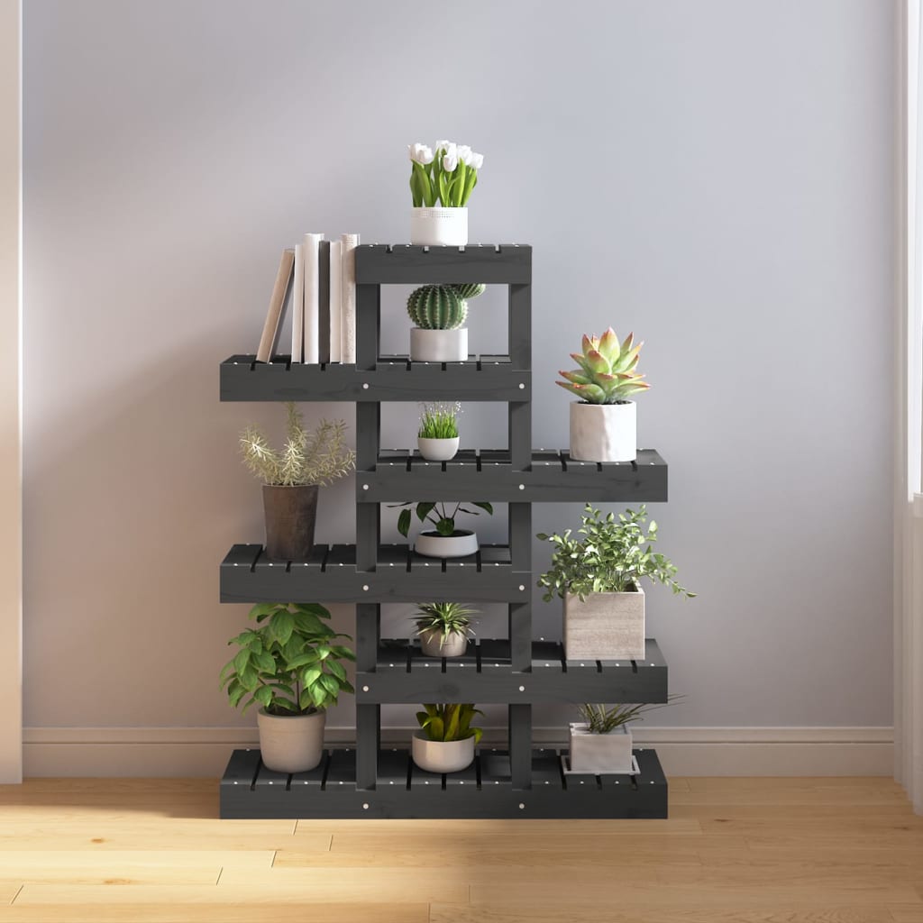 vidaXL Stojan na rastliny sivý 85x25x109,5 cm masívna borovica
