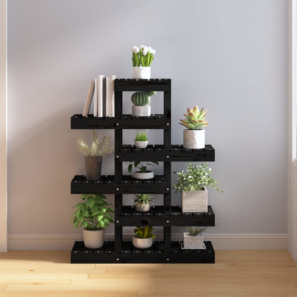 vidaXL Stojan na rastliny čierny 85x25x109,5 cm masívna borovica