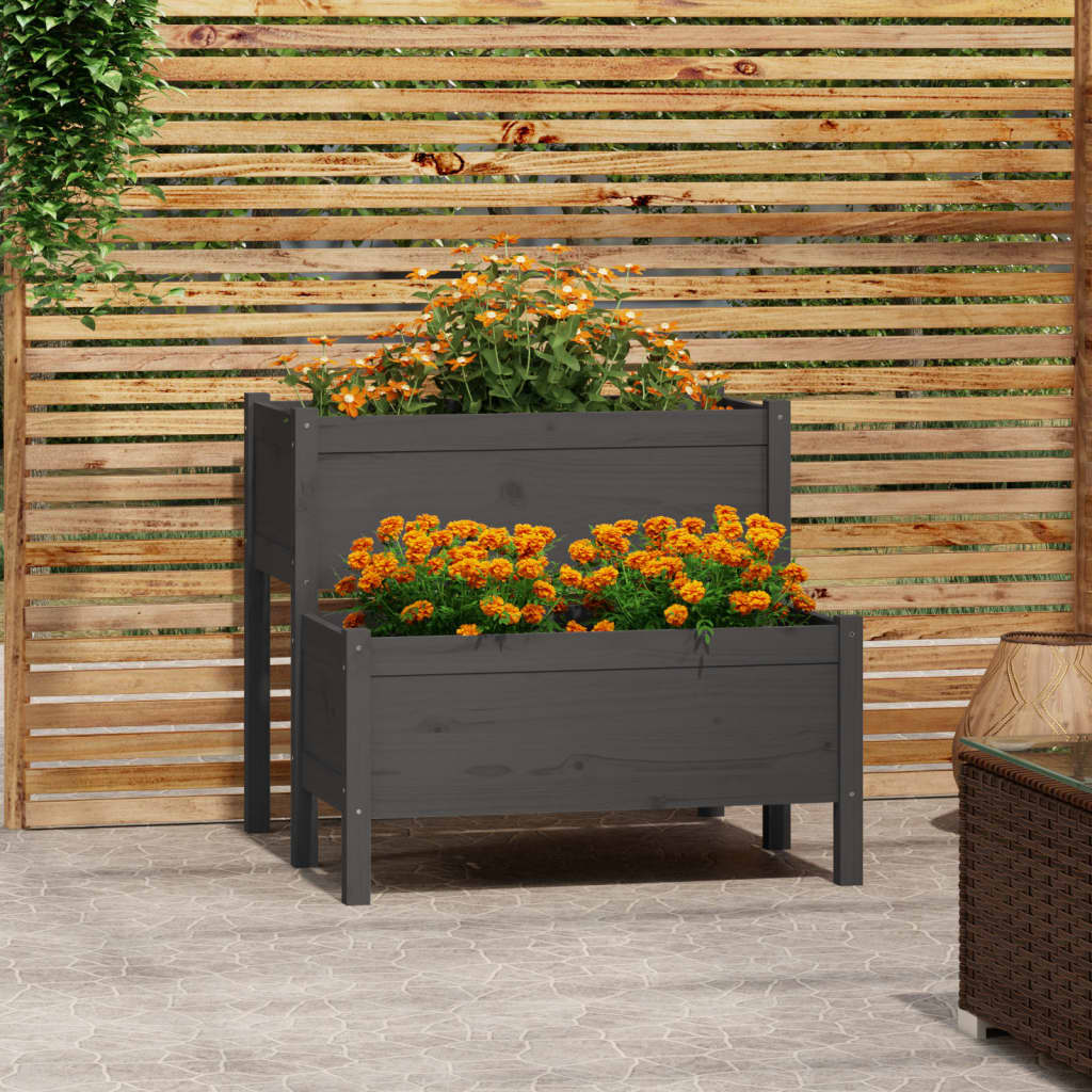 vidaXL Kvetináč sivý 84,5x84x75 cm borovicový masív