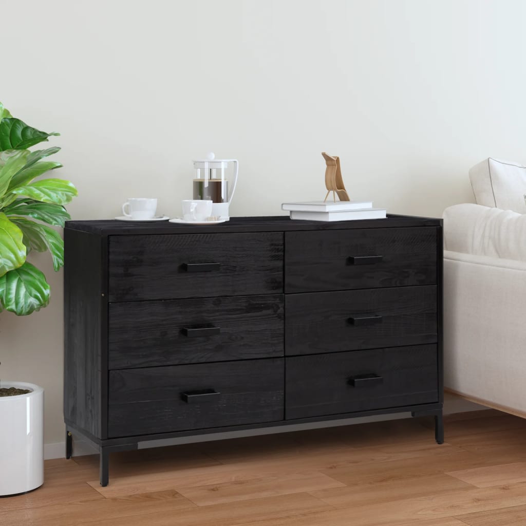 vidaXL Komoda čierna 110x35x70 cm masívna recyklovaná borovica