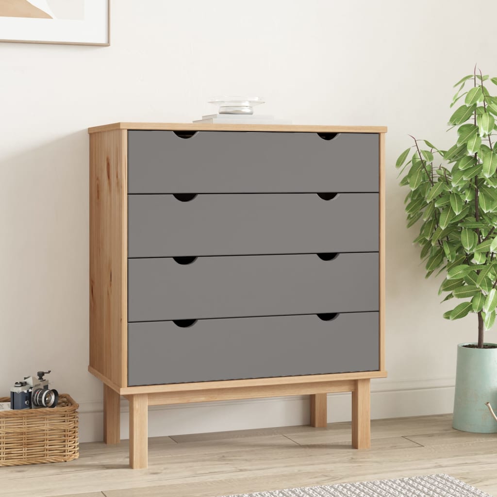 vidaXL Skrinka so zásuvkami OTTA, hnedo sivá 76,5x39,5x90 cm, borovica
