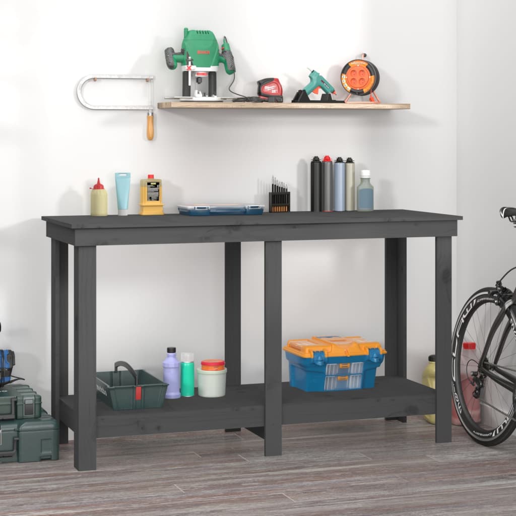 vidaXL Pracovná lavica sivá 140x50x80 cm masívna borovica