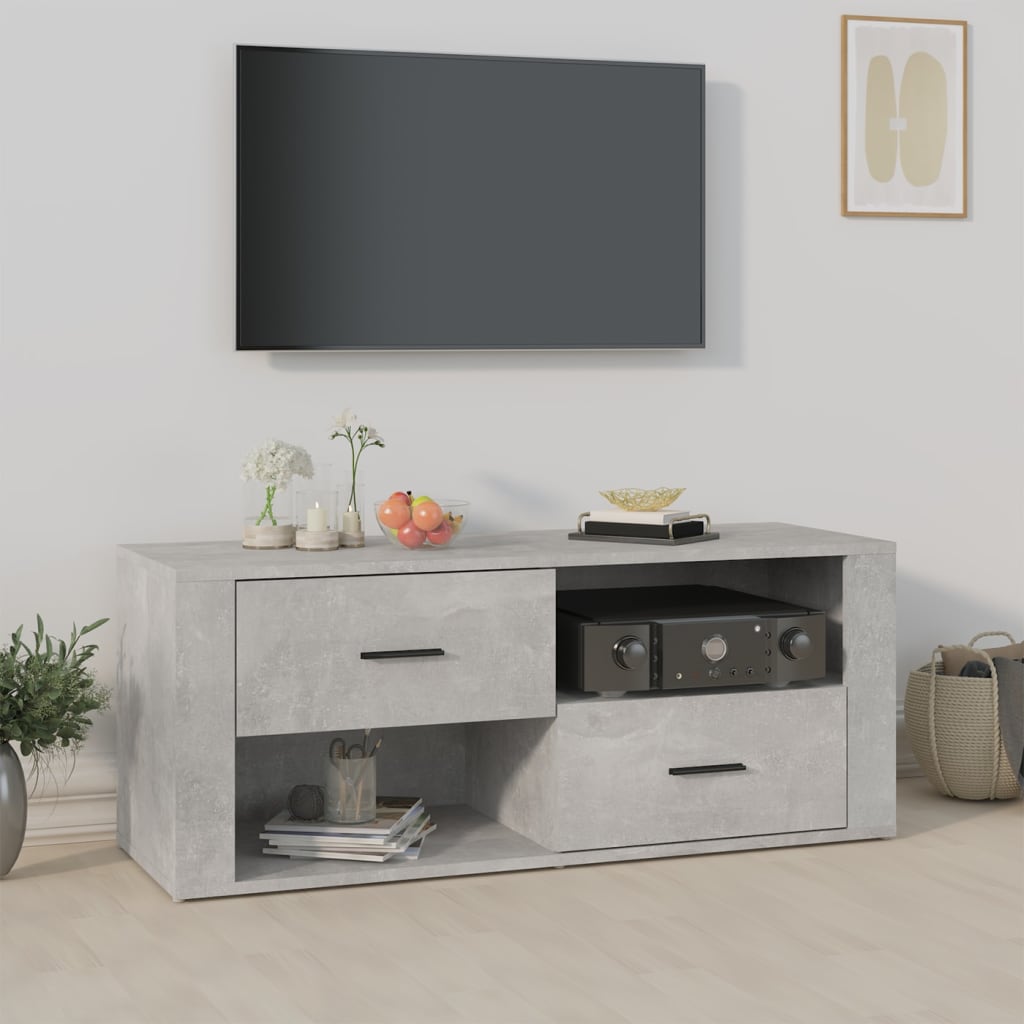 vidaXL TV skrinka betónová sivá 100x35x40 cm spracované drevo