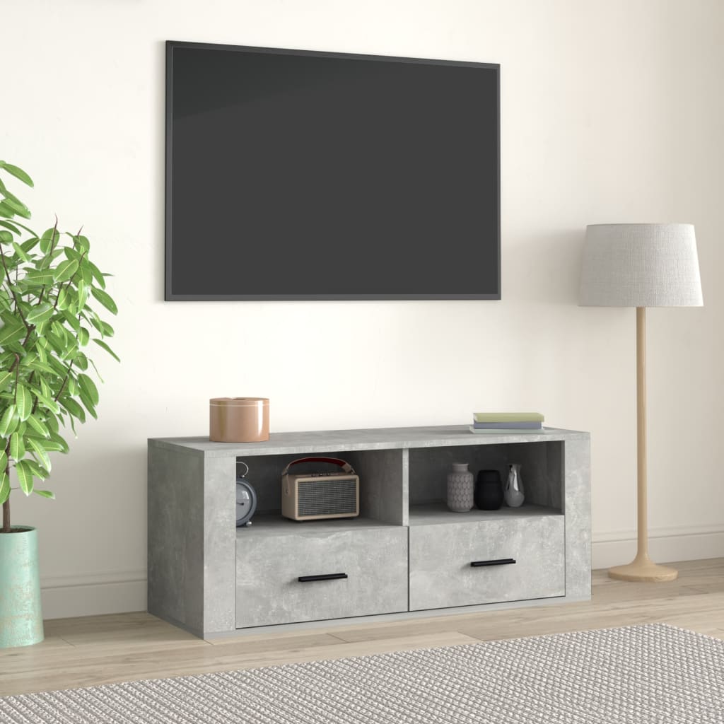 vidaXL TV skrinka betónová sivá 100x35x40 cm spracované drevo