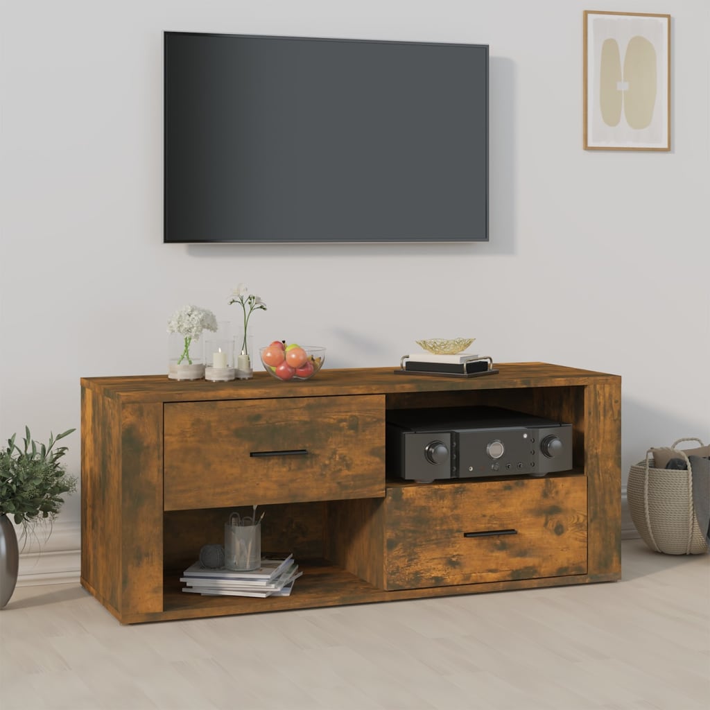 vidaXL TV skrinka dymový dub 100x35x40 cm spracované drevo