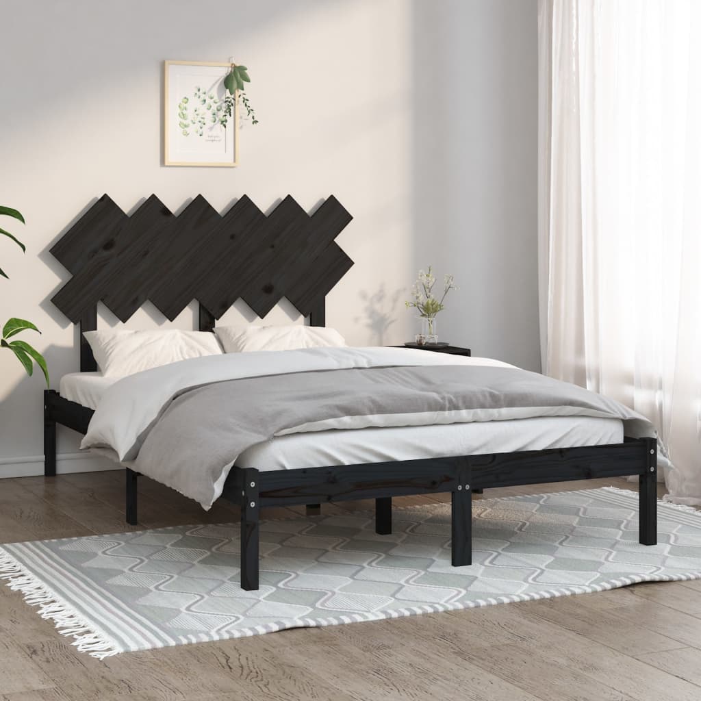 vidaXL Posteľný rám čierny 135x190 cm 4FT6 dvojlôžko masívne drevo