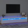 vidaXL TV skrinka s LED svetlami lesklá biela 210x35x40 cm