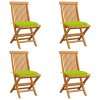 vidaXL Záhradné stoličky bledozelené podložky 4 ks tíkový masív