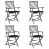 vidaXL Skladacie vonkajšie stoličky s podložkami 4 ks akáciový masív