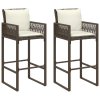 vidaXL Záhradné barové stoličky s vankúšmi 2 ks hnedé polyratan