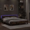 vidaXL Posteľný rám s čelom a LED dymový dub 200x200 cm