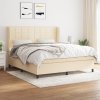 vidaXL Posteľný rám boxspring s matracom krémový 160x200 cm látka