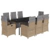 vidaXL 9-dielna záhr. jedálenská súprava s vankúšmi béžová polyratan