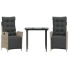 vidaXL 3-dielna záhradná jedálenská sada vankúše bledosivá polyratan