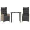 vidaXL 3-dielna záhradná jedálenská sada vankúše bledosivá polyratan