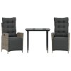 vidaXL 3-dielna záhradná jedálenská sada s podložkami sivá polyratan