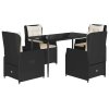 vidaXL 5-dielna záhradná jedálenská súprava a vankúše čierna polyratan