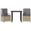 vidaXL 3-dielna záhradná jedálenská súprava a vankúše béžová polyratan