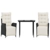 vidaXL 3-dielna záhradná jedálenská sada s vankúšmi čierna polyratan