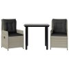 vidaXL 3-dielna záhradná jedálenská sada vankúše bledosivá polyratan