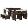 vidaXL 9-dielna záhradná jedálenská súprava s vankúšmi hnedá polyratan