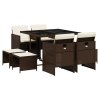 vidaXL 9-dielna záhradná jedálenská súprava s vankúšmi hnedá polyratan