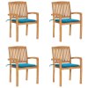vidaXL Stohovateľné záhradné stoličky s podložkami 4 ks tíkový masív