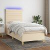 vidaXL Posteľ boxsping s matracom a LED krémová 80x200 cm látka