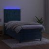 vidaXL Posteľný rám boxsping matrac a LED tmavomodrý 90x190 cm zamat