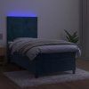 vidaXL Posteľný rám boxsping matrac a LED tmavomodrý 90x200 cm zamat