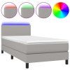 vidaXL Posteľ boxsping s matracom a LED bledosivá 90x190 cm látka