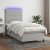 vidaXL Posteľ boxsping s matracom a LED bledosivá 90x190 cm látka