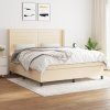 vidaXL Posteľný rám boxspring s matracom krémový 160x200 cm látka