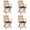 vidaXL Skladacie záhradné stoličky s podložkami 4 ks akáciový masív