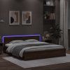 vidaXL Posteľný rám s čelom a LED hnedý dub 200x200 cm