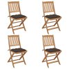 vidaXL Skladacie záhradné stoličky s podložkami 4 ks akáciový masív