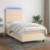 vidaXL Posteľ boxsping s matracom a LED krémová 90x190 cm látka