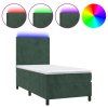 vidaXL Posteľný rám boxsping matrac a LED tmavozelený 90x200 cm zamat