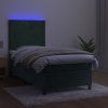 vidaXL Posteľný rám boxsping matrac a LED tmavozelený 90x200 cm zamat