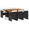vidaXL 7-dielna záhradná jedálenská súprava a vankúše čierna polyratan