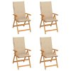 vidaXL Záhradné stoličky 4 ks s béžovými podložkami teakový masív
