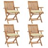 vidaXL Skladacie záhradné stoličky s podložkami 4 ks tíkový masív