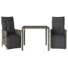 vidaXL 3-dielna záhradná bistro súprava s vankúšmi sivá polyratan