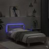 vidaXL Posteľný rám s čelom a LED svetlami betónovo sivý 90x190 cm